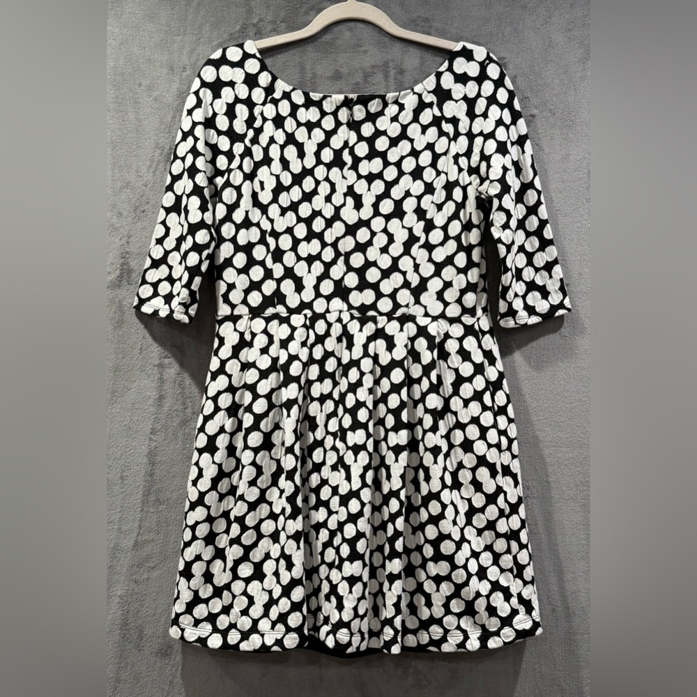 Betsy Johnson Black White Polka Dot 3/4 Sleeve Above Knee Dress Pockets Size 10 - Picture 8 of 13